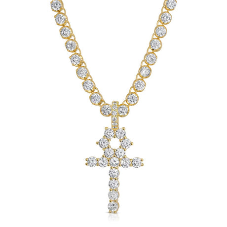 4mm Diamond Buttercup Tennis chain with diamond cross The Gold Gods  