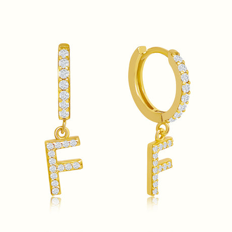 Women's Vermeil Diamond Letter F Hoop Earrings The Gold Goddess Women’s Jewelry By The Gold Gods
